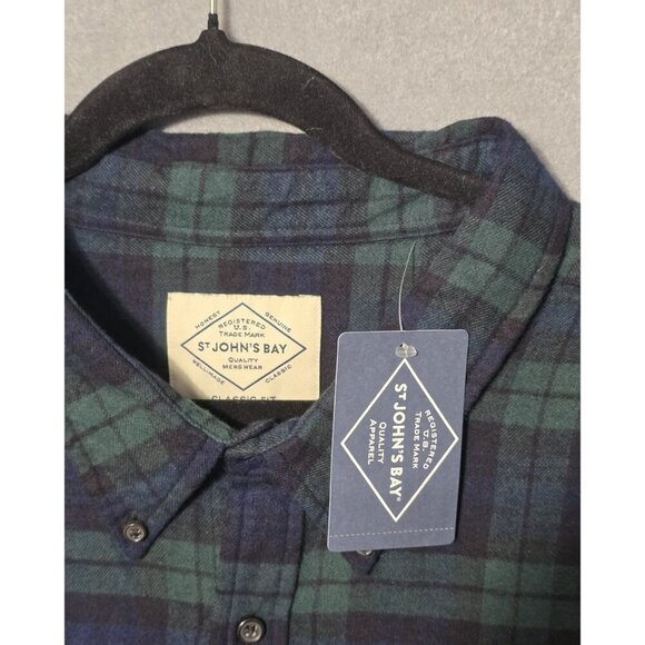St John’s Bay Super Soft Flannel Long Sleeve Green Blue Plaid 4xl NWT - Picture 3 of 7